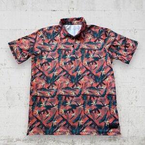 Grunt Style Polo Shirt Men's L Orange Tropical Camo AR Rifle Hawaiian Stretch